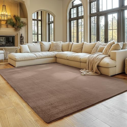 SIMPEX Teppich Wohnzimmer Braun 120x160 cm Kurzflor Teppich Waschbar, weich & rutschfest, modern einfarbiges Design für Wohnzimmer, Küche Schlafzimmer, & Kinderzimmer