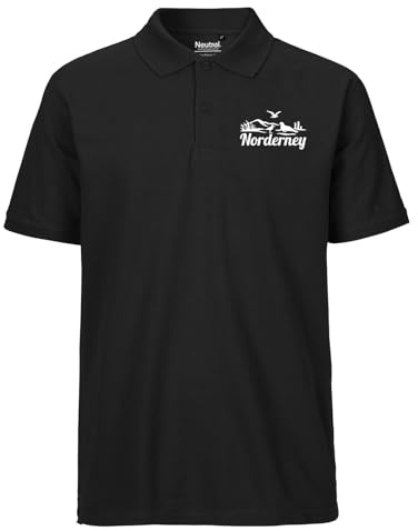 Huuraa Herren Polo Shirt Norderney Strandmotiv 3XL Black Bio Baumwolle Fairtrade Poloshirt Geschenkidee