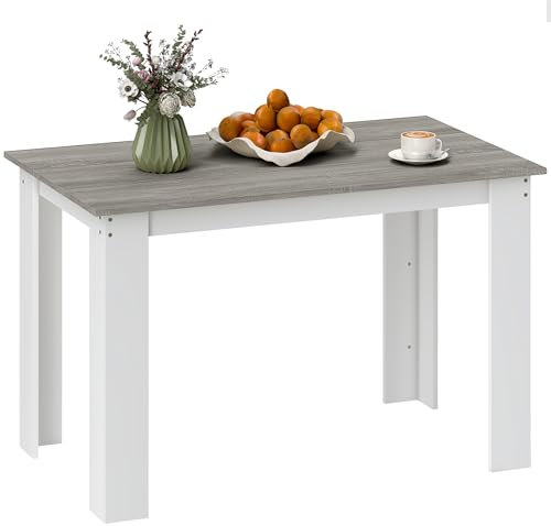 HOMCOM Tavolo da Pranzo per 4-6 Persone, Tavolo Cucina Moderno con Piano con Venature del Legno, Tavolino da Soggiorno e Sala da Pranzo Rettangolare in Legno, 120x69x75 cm, Grigio e Bianco
