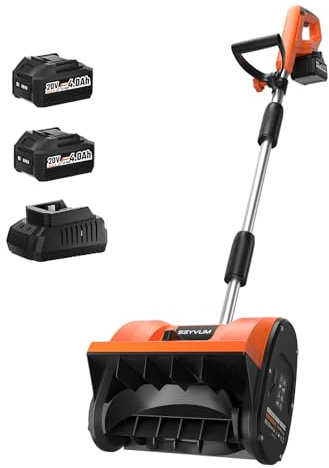 Souffleuse à neige sans fil avec 2 batteries de 4,0 Ah et chargeur, pelle à neige sans fil 20 V, déneigement alimenté par batterie de 30,5 cm avec distance de projection de 4,9 m pour patio, terrasse