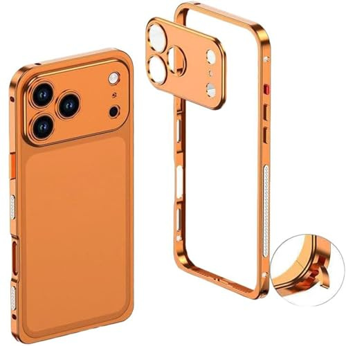 Generisch Ultra-Thin Metal Frame Heat Dissipation Case with Lens Protector for iPhone 17, Detachable Metal Lens Cover Phone Case (Orange,for 17 Pro)