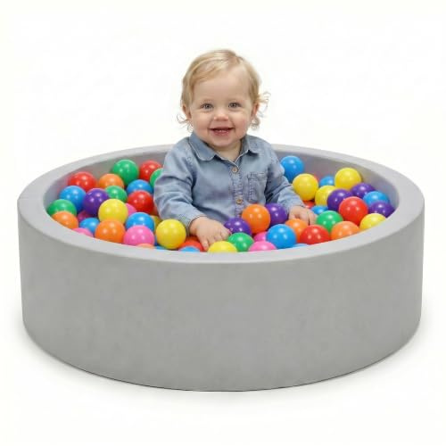 Wilwolfer Piscina de Bolas para bebé: Espuma Suave Respetuosa con la Piel, Desmontable y Lavable, Plegable Piscina de Bolas Infantil 85x27cm con 200 Bolas de Colores, Segura y Duradera