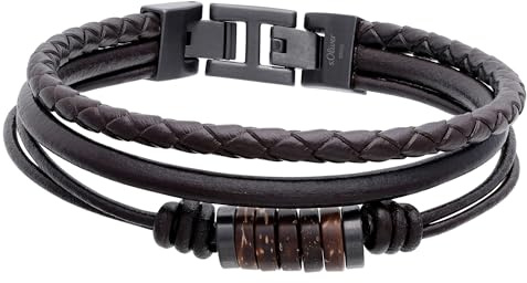 s.Oliver Herren Schmuck – Armband aus Leder und Edelstahldetails – Klassisch, Stilvoll und Maskulin – Perfekte Geschenkidee