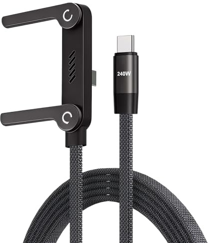 2-in-1 Invisible Holder Flat Charger Cable with Stand,240W Fast Charging USB C Cable,Braided Sideways Data Cord,Foldable Flat Charger Cord for iPhone 17/16/15 Samsung Galaxy S25 S24 Ultra,5ft 1.5m (1)