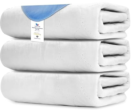 Washable Incontinence Bed Pad, Waterproof Mattress Protector, 3-pack | White 3-Pack, waterproof mattress protector, washable, multi-layer absorbent, for adults & kids