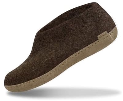 GLERUPS Hallenschuhe Damen & Herren (Braun) | Unisex Wollpantoffeln mit Ledersohle