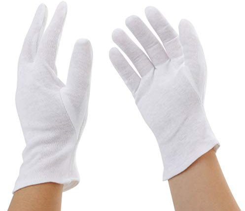 Incutex 2 Paar Baumwollhandschuhe Handschuhe Baumwolle Trikot Handschuhe cotton gloves feuchtigkeitsspendende Handschuhe, Größe L, weiß