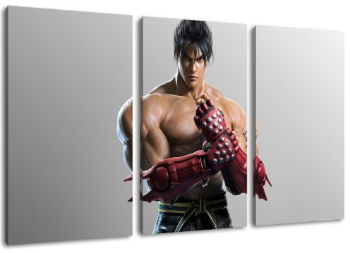 Jin Kazama 3-teilig auf Leinwand- Gesamtformat: 120x80 cm fertig gerahmte Kunstdruckbilder als Wandbild - Billiger als Ölbild oder Gemälde - KEIN Poster oder Plakat