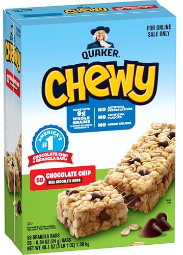 Quaker Chewy Granola Bars, Chocolate Chip, 58 Count - Packaging May Vary
