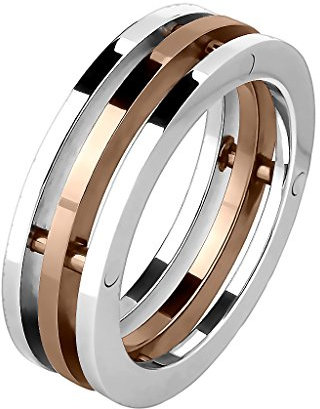 Mianova Band-Ring Edelstahl poliert 3 Reihen Teilig Herrenring Damenring Partnerring Trauring Damen Herren Silber Rosegold Größe 51 (16.2)