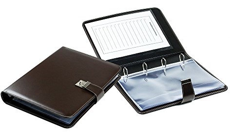 DELMON VARONE - Personalisierbare Dokumentenmappe DIN A4 mit Schloss & Schlüssel inkl. 10 Klarsichthüllen, Cambridge Top Grain Leder braun, Ringbuch Ordner Sammelmappe mit Verzeichnis für Zeugnis