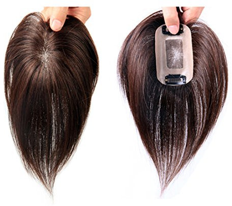 QIHAIR 7,6 x 10,2 cm Mono-Echthaar-Topper, Clip-in-Haarteil, glattes Toupet für dünner werdendes Haar, 15,2 cm, Hellbraun