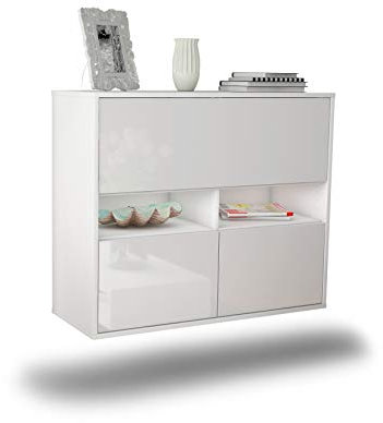 Dekati Sideboard San Bernardino hängend (92x77x35cm) Korpus Weiss matt - Front Hochglanz Weiß - Push to Open