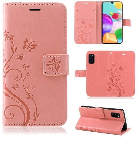 Hülle Kompatibel mit Samsung Galaxy A51 SM-A515 | Premium PU Leder Handyhülle Wallet Case | Schutzhülle Blumen Klapphülle Handyhülle | Rosegold