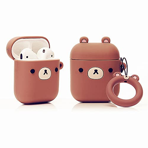 ZAHIUS Airpods Silikon-Schutzhülle für Apple Airpods 1 und 2 (niedliches Tiermotiv, 3D), Kaffeebär