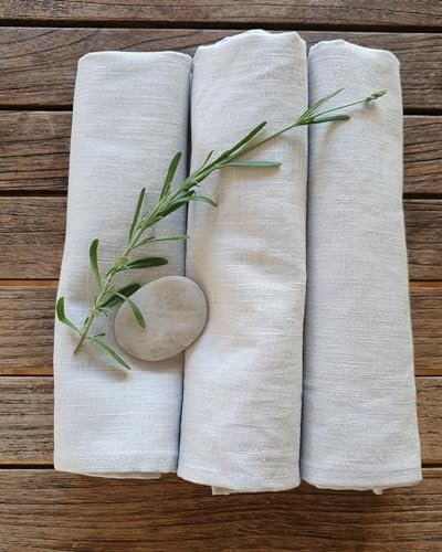Farnberg Geschirrtücher Leinen, Trockentücher Beige Uni | Reinleinen, Leinen 100% | Leinen Geschirrtuch 3 im Set, 3er Pack |l Mit Liebe in Deutschland genäht | 45x65 cm (BxL) | Uni Natur