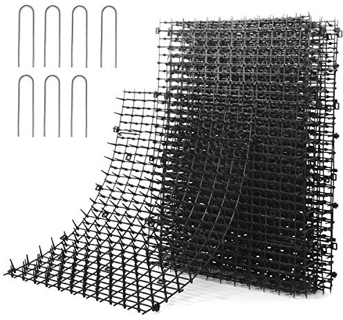Pomeat 10 PCS Scat Mat for Cats Indoor 16 x 12 Dogs and Cat Deterrent Outdoor Mat with Spikes for Garden Yard Fence Furniture Couch, with 7 Stakes, Black