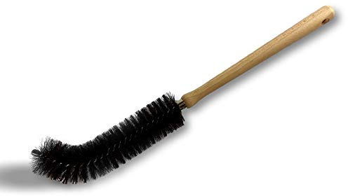 Goupillon radiateur courbe | Brosse 100% soie grise naturelle | Ø 5 cm | Longueur 48 cm | Manche bois verni ergonomique | Virole acier galvanisé | Longueur 48cm | Kibros 102630
