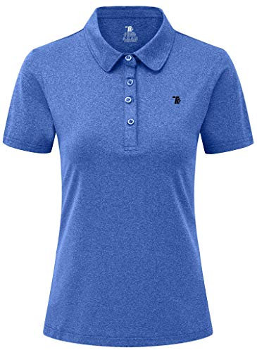 YSENTO Damen Golf Shirts Kurzarm Poloshirt Schnelltrocknend Leichte Polohemd Sport Tennis Sommershirt mit Kragen(Blau,L)