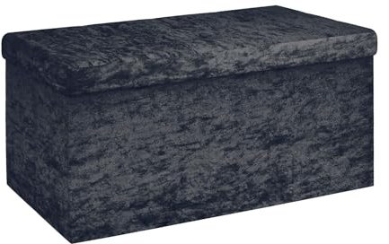 INTIRILIFE Faltbare Sitzbank 76x38x38cm in Samt Schwarz - Sitzwürfel mit Stauraum und Deckel mit Samtbezug - Sitzcube Fußablage klappbare Aufbewahrungsbox Truhe Hocker