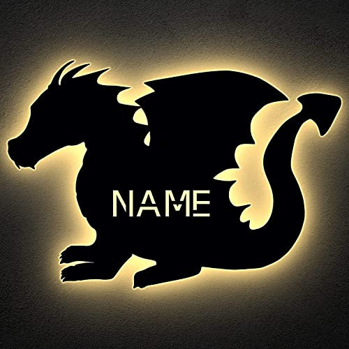 Drache LED Deko Schlummerlicht Nachtlicht Fabelwesen Spielzeug ,personalisiert mit Wunsch Namen Lasergravur Abendlicht Schlafzimmer Wohnzimmer Geschenk