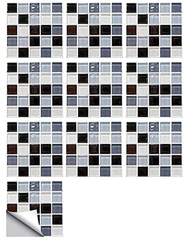 Stickers carrelage Mosaik Carreaux Autocollant Mural Auto-adhésif Imperméable Amovible Décorative pour Salle de Bains et Cuisine Carreaux 10cmX10cmX10pcs
