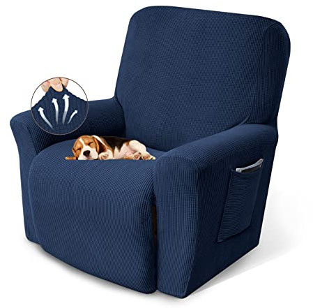 KEKUOU Recliner Chair Covers,Lazy Boy Recliner Covers Stretch Couch Cover Slipcovers 1 Piece Furniture Protector with Elastic Bottom for Dog,Kids.(Recliner, Navy Blue)