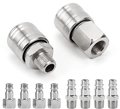 Attacchi rapidi 1/4 BSP Europei (10 Pezzi) - Connettori aria compressa per Compressori, Linee Pneumatiche e Innesti Maschio/Attacco Raccordi Universali in Ottone Nichelato