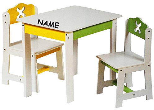 alles-meine.de GmbH Stuhl für Kinder - aus Holz - weiß/gelb - incl. Name - Beistellstuhl/Kinderstuhl - für Jungen & Mädchen - Kindermöbel - Kinderzimmer für Circa 1-3 J..