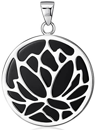Materia Lotusblüte Schmuck Anhänger Silber 925 rund mit Onyx schwarz KA-42-Onyx_Ohne Kette