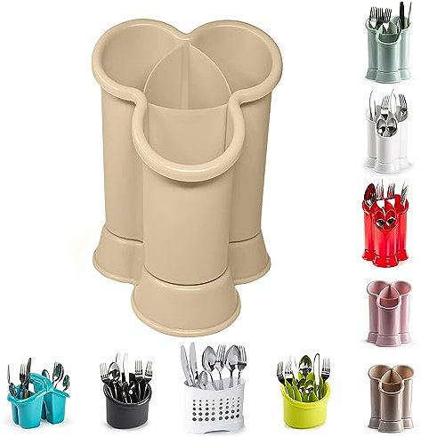 4 Compartments High Grade Plastic Sink Tidy Cutlery Drainer Caddy Holder, Utensil Drainer for Home and Kitchen Drain Box Sink Cleaning Up (Taupe - Design 2)