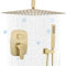 Delnet Système de douche à effet pluie Or brossé 40,6 cm Fixation au plafond Système de pommeau de douche encastré
