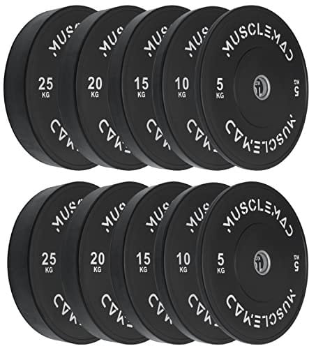 Olympic Bumper Plates Set - Olympic Weightlifting Weight rubber Plates Barbell Weights for Training and Workout at Home Gym by MUSCLE MAD, 150kg Set