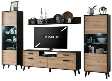 Homeface ARTITA VC Wohnkombination 4-Teilig Farbe: Braun/Schwarz - Modern - Wohnwand - TV Wand – Wohnzimmerwand - B/H/T: 346 x 199 x 39,3