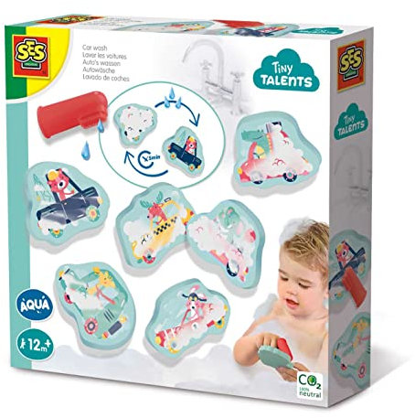 SES Creative 13099 Autowäsche - Spielspaß in der Badewanne mit Schaumstoffautos, Für Kinder ab 12 Monaten