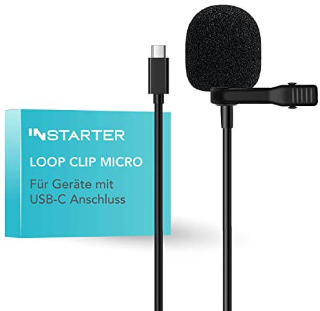 Instarter Lavalier-Ansteckmikrofon mit USB-C Anschluss (6m Kabel), Windschutz & Tasche I klarer Sound I für Kamera, Smartphone, Tablet, PC I 360 Grad Klangaufnahme I mit Metallklemme zur Befestigung