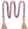 Meplait 100cm Holzperlengirlande Bauernhaus Perlen mit Quasten,Rustikale Landhausdekoration Gebetsperlen Boho Chic Wandbehang Heimdekoration(Rosa)
