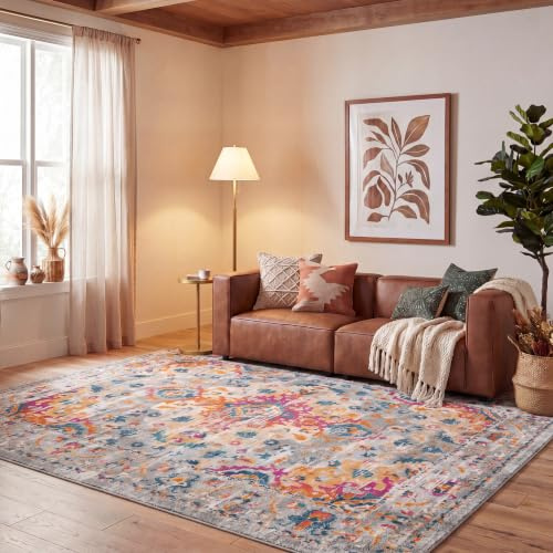 SAFAVIEH Boho Teppich für Wohnzimmer, Esszimmer, Schlafzimmer - Madison Collection, Kurzer Flor, Grau und Fuchsia, 244 x 305 cm