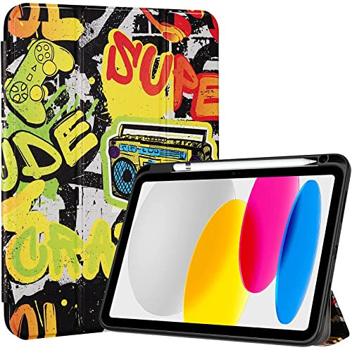 ProCase Hülle für iPad 10. Generation 2022 10,9 Zoll mit Stifthalter, Stoßfeste Smart Case Cover mit transparenter Rückseitenschale Schutzhülle Kompatibel mit ipad 10th Gen –Crazy