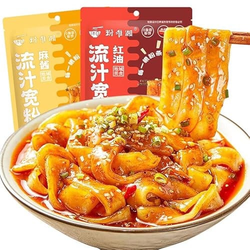 Hotpot Wide Noodles,Sweet Potato Glass Noodles,KuanFenTiao,Chew Crystal Rice Noodles,hot and spicy noodle,Gluten-free,Sichuan Hot Pot Noodles,Chinese Specialty (Red chili oil flavor271g,6pack)