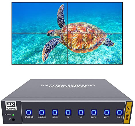 ISEEVY 4K60 HDMI USB UHD Video Wall Controller 2x2 1x2 2x1 1x3 3x1 1x4 4x1 TV-Wandcontroller für max. 4 Fernseher Spleißen Display mit HDMI 2.0 und USB-Eingängen unterstützt Play max 4096x2160@60