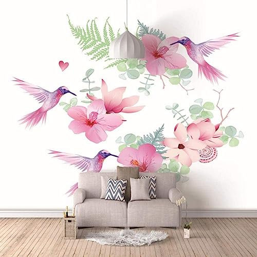 Papier Peint Panoramique Fleurs Oiseaux Volants Papier Peint Intissé 3D Tapisserie Poster Decoration Murale Chambre Salon