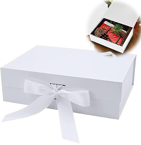 Geschenkbox mit Schleife, Magnetische Geschenkkarton mit Deckel, Wiederverwendbare Geschenk Verpackungsbox, für Geburtstag, Weihnachten, Valentinstag (Weiss)