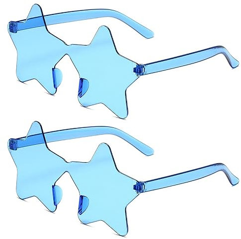 SECALIFE 2 Stück Sternform-Sonnenbrille, mehrfarbig, randlos, sternförmig, modisch, übergroß, modisch, für Damen, Violett, blau, Einheitsgröße