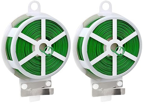FRXAEZTG 2 Bobinas Cuerda de Alambre Plastificado con Corte de Alambre de Hierro,100M Jardín Suave Lazos Cable Alambre para Fijar Ramas de Plantas sin Peligro,Verde