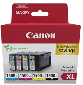 Canon PGI-1500 XL C M Y BK Vorteilspack 4 Tintenpatronen größere Reichweite XL (Schwarz XL, Cyan XL, Magenta XL, Gelb XL) Original [Umweltfreundliche Recycle-Kartonverpackung 2024]