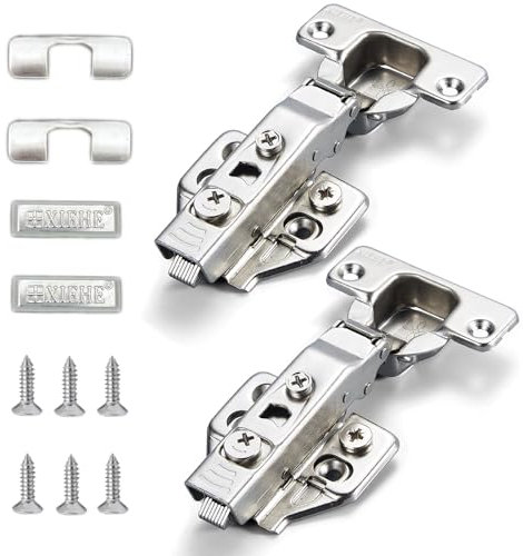 XIEHE Hardware Lot de 2 charnières à clipser à 110 degrés à fermeture douce sans cadre pour portes d'armoires de cuisine Nickel brossé 3D Montage encastré avec vis