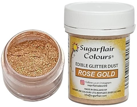 Sugarflair Rose Gold Edible Glitter Dust - Add a Shimmering Rain of Sparkle To Cakes, Cupcakes, Chocolate, Baking, Desserts, Ice Cream, Drinks, Cocktails and more - 10g