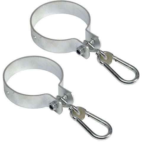 2er-Set Schaukelschellen mit Karabinern M10-Schraube mit Sicherheitsmutter und Beschlägen für Rundholzpfosten Ø 100 mm für Schaukelbrett Baby- und Kinderschaukel