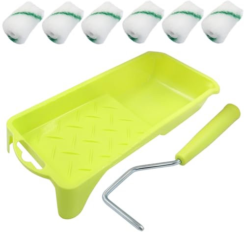 Litoexpe 5,1 cm Farbroller, Mini-Farbroller-Set (inklusive 6 ultrafeinen Faserrollerabdeckungen, 1 Farbwanne und 1 Rollenrahmen), kleine Ausbesserungswalze zum Malen von Wänden, Türen (grün)